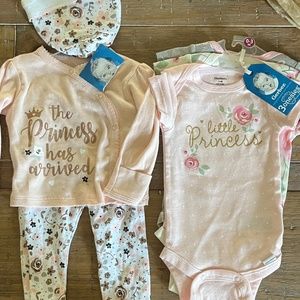Gerber Baby 0-3 month Princess Bundle with 3 piece outfit and 3 onesies NWT